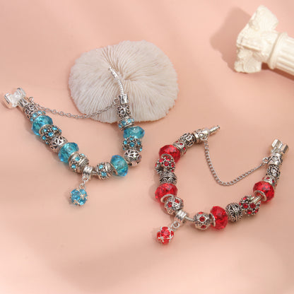 Ethnic Crystal Bead DIY Bracelet Red Alloy Electroplated Big Bead Bracelet(19cm)