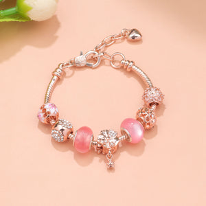Rose Gold Beaded Bracelet with Floral & Zircon Accents(16cm)