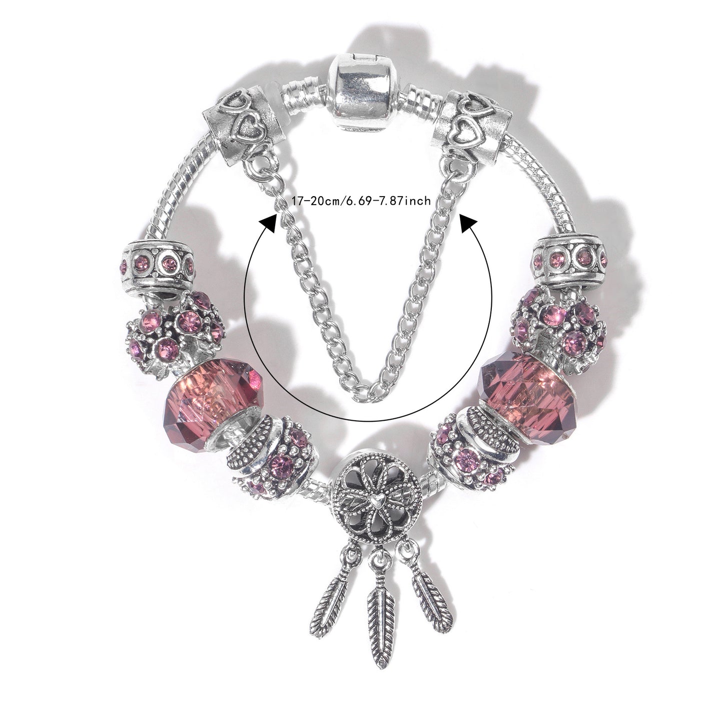 Rose Red Rhinestone Big Hole Beaded Bracelet, Alloy Electroplated(19cm)