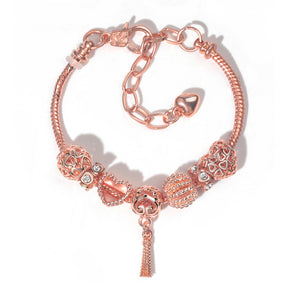 Rose Gold Hollow Carved Heart Bead Tassel Bracelet(20cm)