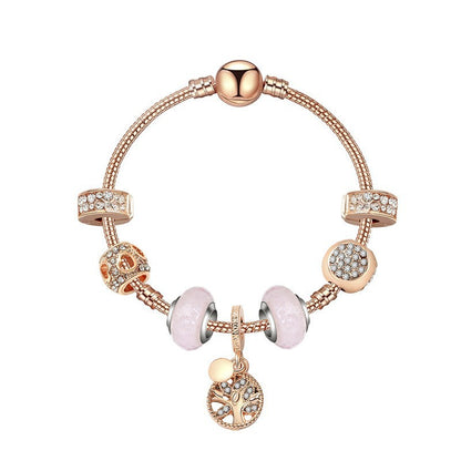 Gorgeous Rose Gold Bracelet with Crystal, Resin, Zircon & Tree of Life Pendant(17cm)