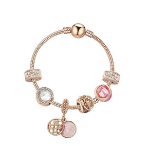 Glamorous Gold Bracelet with Rhinestones, Colorful Cubic Zirconia, Hollow Beads & Double-Disc Pendant(19cm)