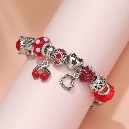 Charm Bracelet with Butterfly & Crystal Heart, Zinc Alloy(red,17cm)