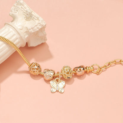 Hollow Beads Butterfly Heart Charm Bracele(yellow,16cm)