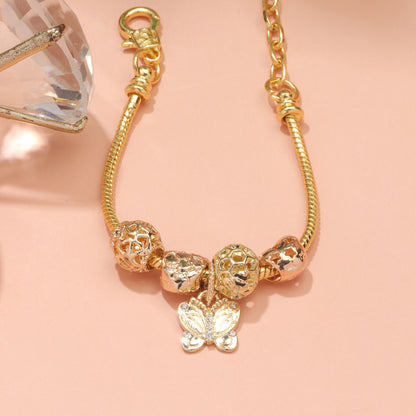 Hollow Beads Butterfly Heart Charm Bracele(yellow,16cm)