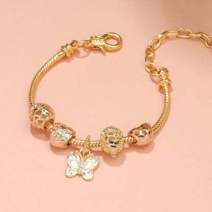 Hollow Beads Butterfly Heart Charm Bracele(yellow,16cm)