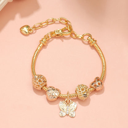 Hollow Beads Butterfly Heart Charm Bracele(yellow,18cm)