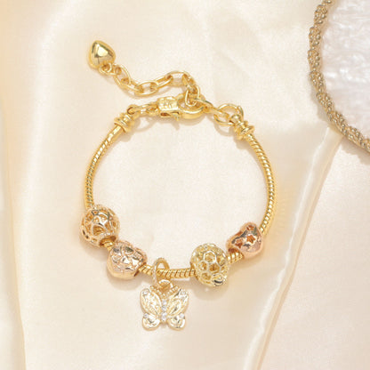 Hollow Beads Butterfly Heart Charm Bracele(yellow,19cm)