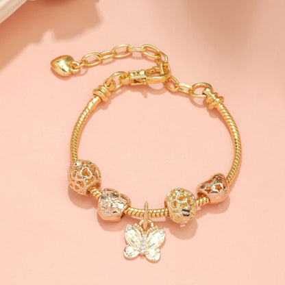 Hollow Beads Butterfly Heart Charm Bracele(yellow,20cm)