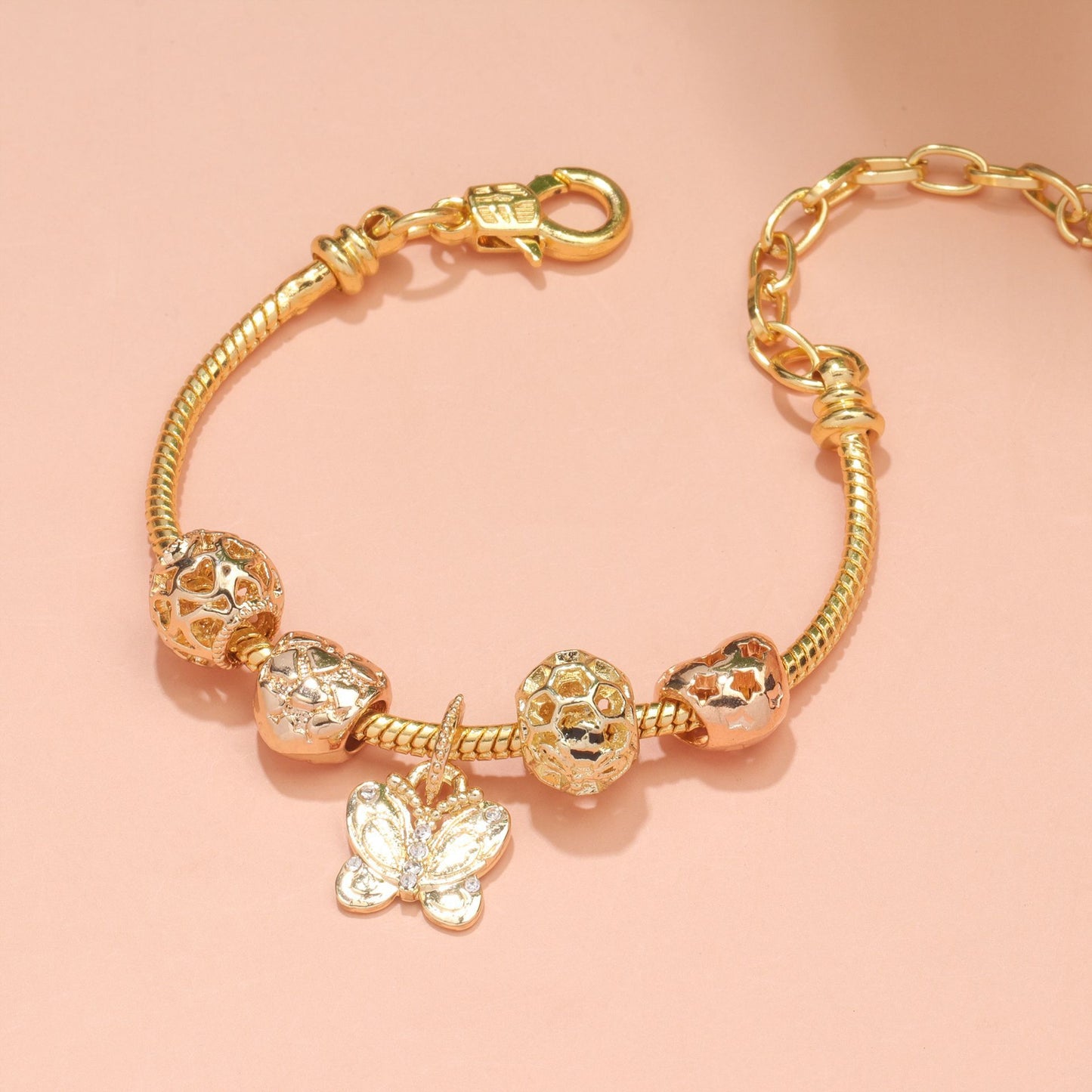 Hollow Beads Butterfly Heart Charm Bracele(yellow,20cm)