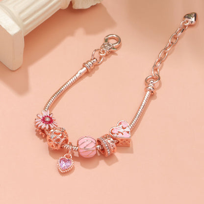 Rhinestone Daisy & Hollow Heart Charm Bracelet - Minimalist Fashion Zinc Alloy Electroplated Jewelry(16cm)