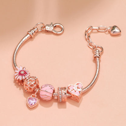 Rhinestone Daisy & Hollow Heart Charm Bracelet - Minimalist Fashion Zinc Alloy Electroplated Jewelry(18cm)