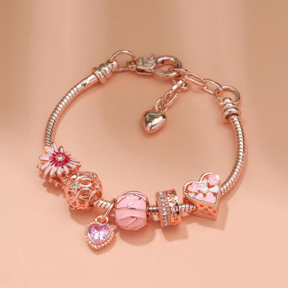 Rhinestone Daisy & Hollow Heart Charm Bracelet - Minimalist Fashion Zinc Alloy Electroplated Jewelry(18cm)