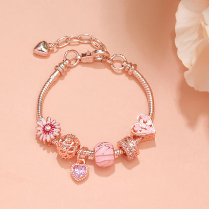 Rhinestone Daisy & Hollow Heart Charm Bracelet - Minimalist Fashion Zinc Alloy Electroplated Jewelry(19cm)