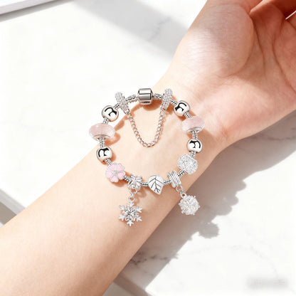 Women’s Rhinestone Cherry Blossom & Snowflake Pendant Bracelet(17cm)