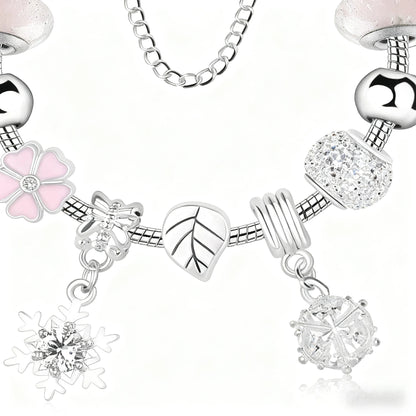 Women’s Rhinestone Cherry Blossom & Snowflake Pendant Bracelet(17cm)