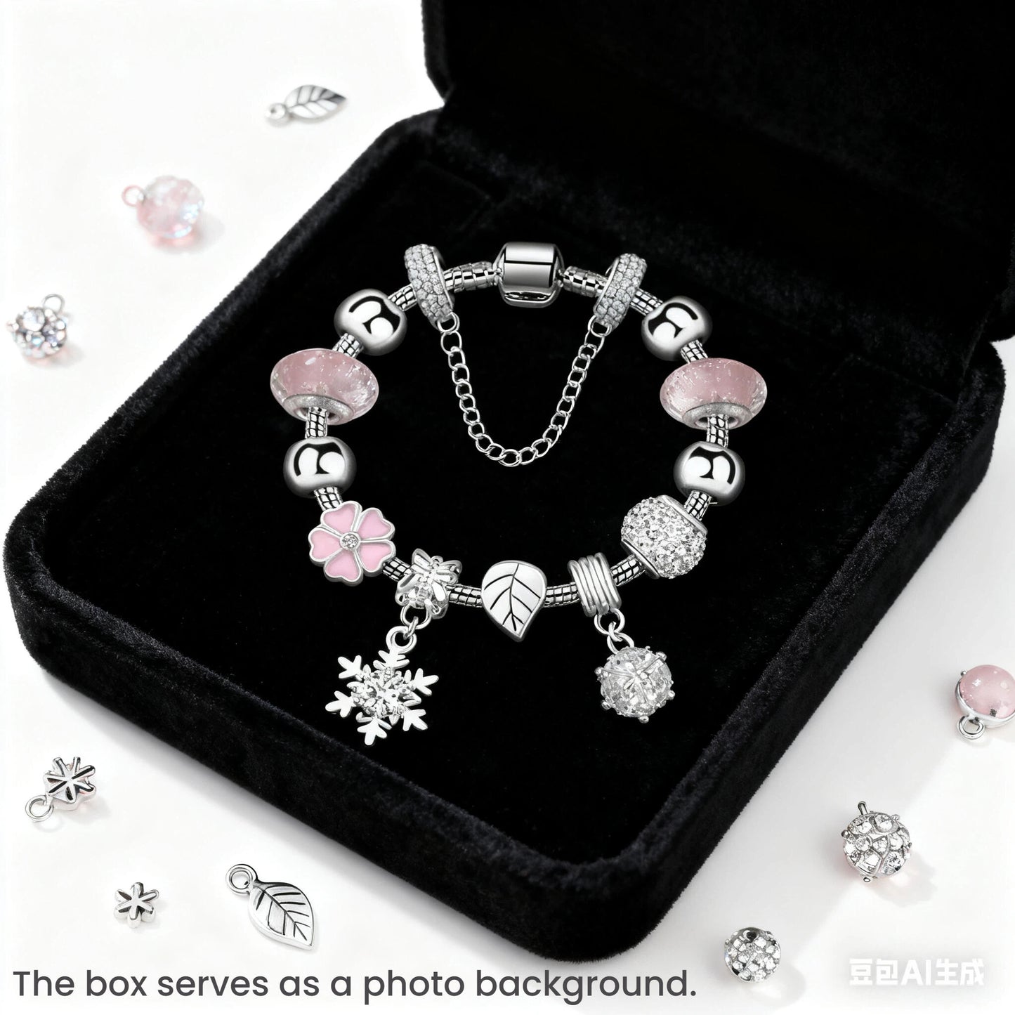 Women’s Rhinestone Cherry Blossom & Snowflake Pendant Bracelet(18cm)