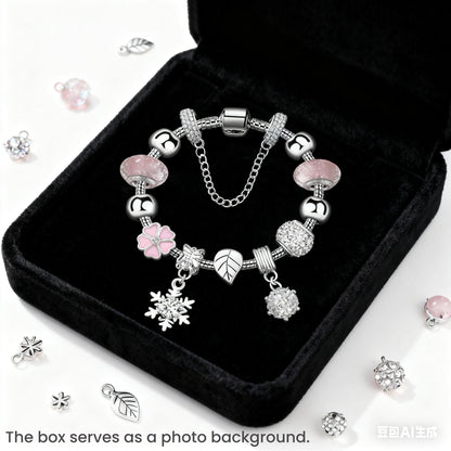 Women’s Rhinestone Cherry Blossom & Snowflake Pendant Bracelet(18cm)