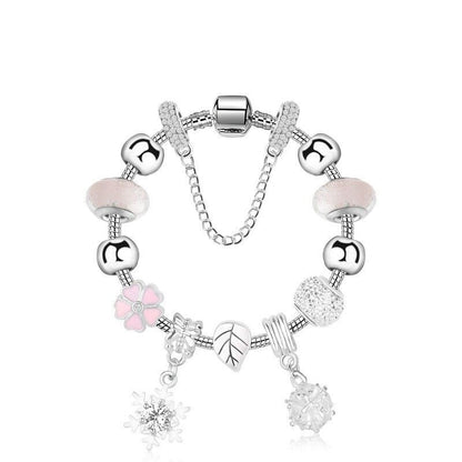 Women’s Rhinestone Cherry Blossom & Snowflake Pendant Bracelet(19cm)