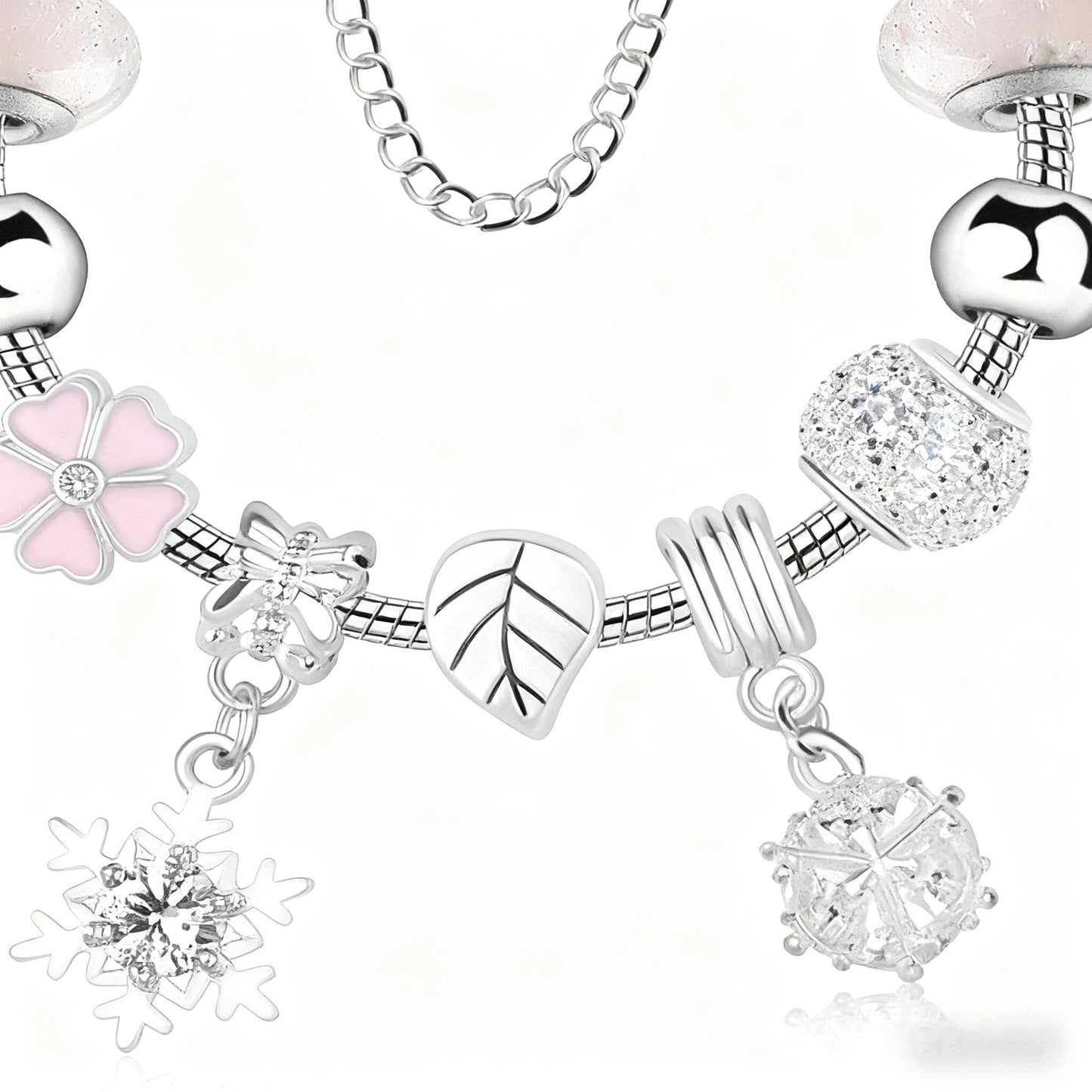 Women’s Rhinestone Cherry Blossom & Snowflake Pendant Bracelet(20cm)