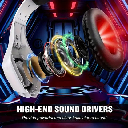 Gaming Headset with Mic, LED Light & Surround Bass