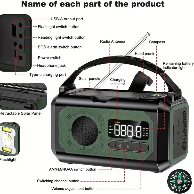 12000mAh Emergency Radio Solar Hand Crank Charger - Factory Direct Shop