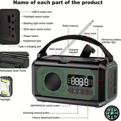 12000mAh Emergency Radio Solar Hand Crank Charger - Factory Direct Shop