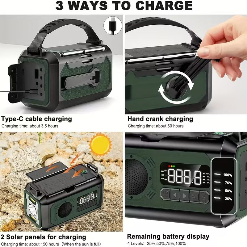 12000mAh Emergency Radio Solar Hand Crank Charger - Factory Direct Shop