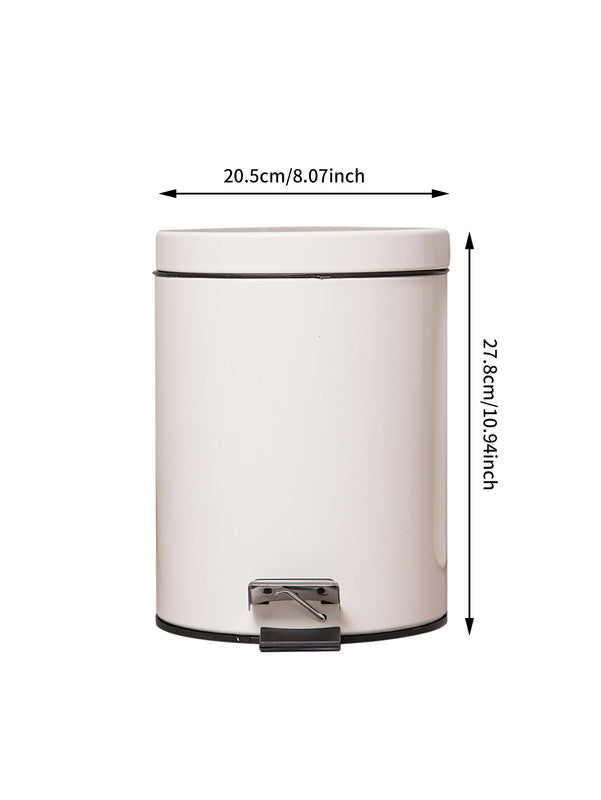 5L Round Lidded Trash Can Foot Pedal Garbage Bin for Kitchen Bathroom Hotel-White