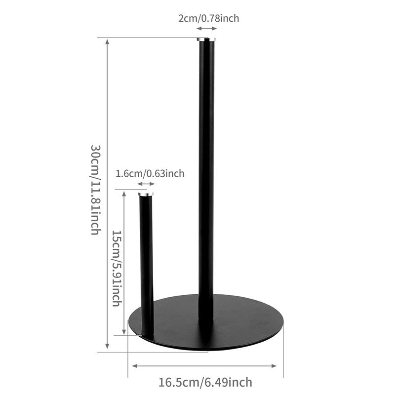 Iron Double Pole Paper Towel Holder for Kitchen Countertop Cling Film Storage Rack-Black