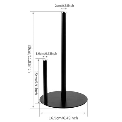 Iron Double Pole Paper Towel Holder for Kitchen Countertop Cling Film Storage Rack-Black