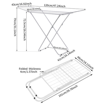 Double Wing Floor Folding Drying Rack For Clothes Quilt Towel-White
