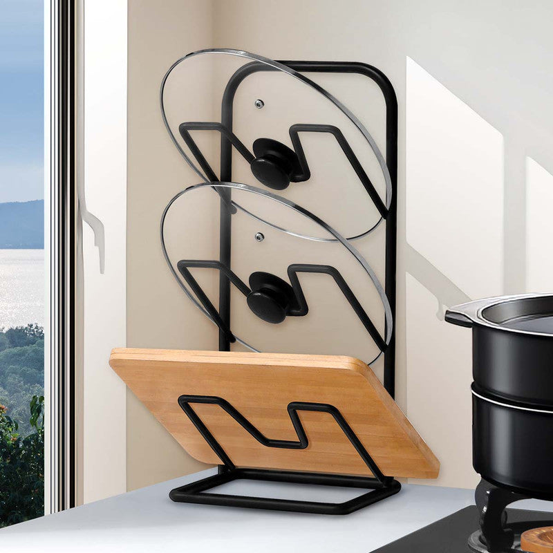 Three - layer Pot Lid Rack Kitchen Countertop Organizer for Cutting Board - Black - Factory Direct Shop