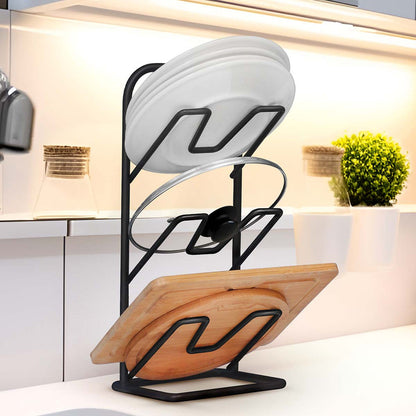 Three - layer Pot Lid Rack Kitchen Countertop Organizer for Cutting Board - Black - Factory Direct Shop