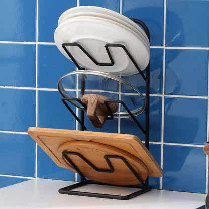 Three - layer Pot Lid Rack Kitchen Countertop Organizer for Cutting Board - Black - Factory Direct Shop