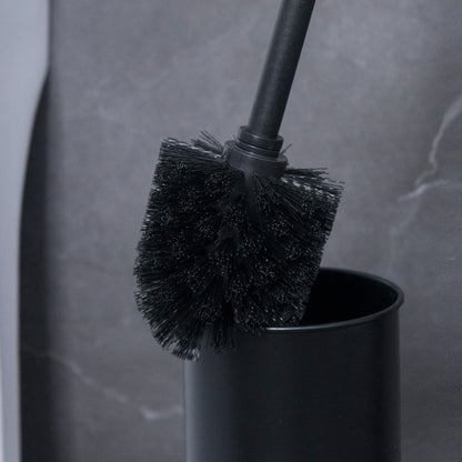 2-in-1 Iron Floor Standing Roll Paper Holder and Bamboo Lid Toilet Brush For Bathroom and Toilet-Black