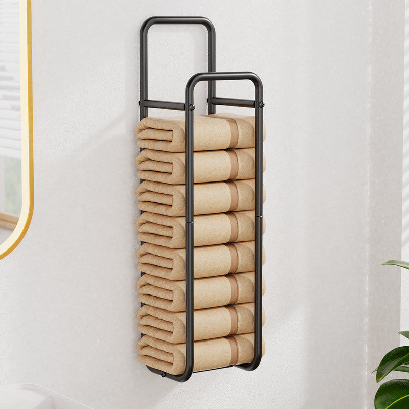 Double - Pole Towel Rack, Wall - Mounted Storage Rack for Bathroom,Black - Factory Direct Shop
