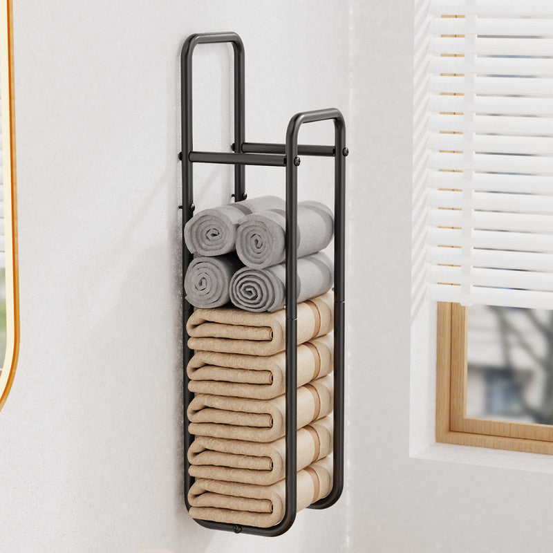 Double - Pole Towel Rack, Wall - Mounted Storage Rack for Bathroom,Black - Factory Direct Shop