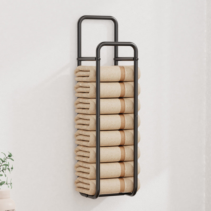 Double - Pole Towel Rack, Wall - Mounted Storage Rack for Bathroom,Black - Factory Direct Shop