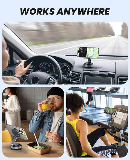 Suction Phone Mount for Car Dashboard/Windshield - 360°Adjustable Magnetic Phone Holder for Car, Foldable Car Phone Holder for iPhone  Series (Carbon Fiber & Aluminum Alloy)