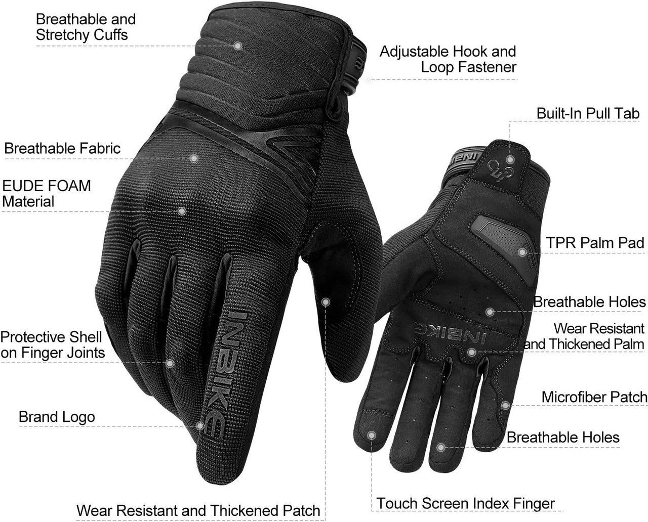 Breathable Mesh Motorcycle Gloves Touchscreen with TPR Palm Pad Hard Knuckle - Back - Medium - Factory Direct Shop
