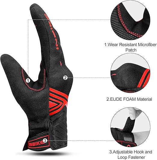 Breathable Mesh Motorcycle Gloves Touchscreen with TPR Palm Pad Hard Knuckle-Red-Medium