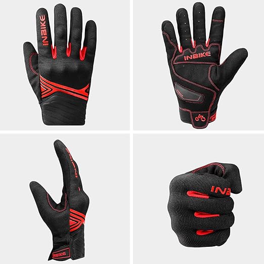 Breathable Mesh Motorcycle Gloves Touchscreen with TPR Palm Pad Hard Knuckle-Red-Medium