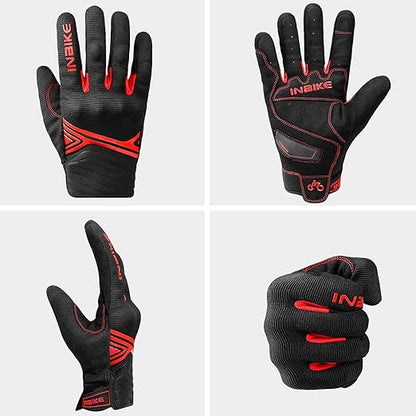 Breathable Mesh Motorcycle Gloves Touchscreen with TPR Palm Pad Hard Knuckle-Red-Medium