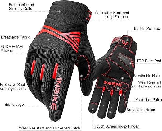 Breathable Mesh Motorcycle Gloves Touchscreen with TPR Palm Pad Hard Knuckle-Red-XLarge