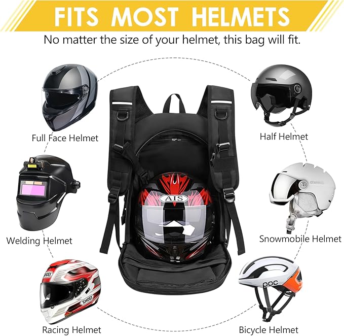 Motorcycle Backpack for Men, Waterproof Helmet Backpack with Reflective, Motorcycle Bag Helmet Bag - Black - Factory Direct Shop