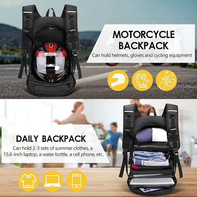 Motorcycle Backpack for Men, Waterproof Helmet Backpack with Reflective, Motorcycle Bag Helmet Bag - Black - Factory Direct Shop
