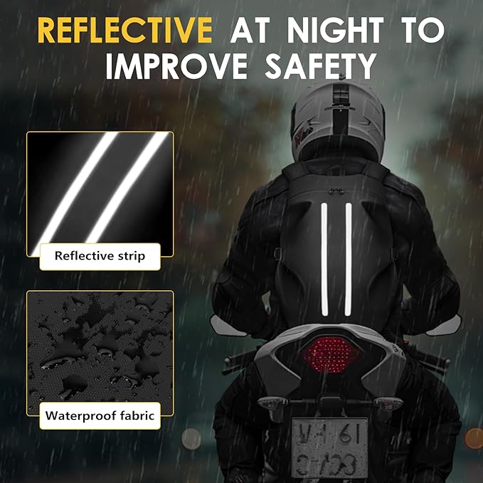Motorcycle Backpack for Men, Waterproof Helmet Backpack with Reflective, Motorcycle Bag Helmet Bag - Black - Factory Direct Shop