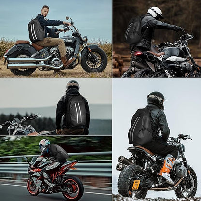 Motorcycle Backpack for Men, Waterproof Helmet Backpack with Reflective, Motorcycle Bag Helmet Bag - Black - Factory Direct Shop