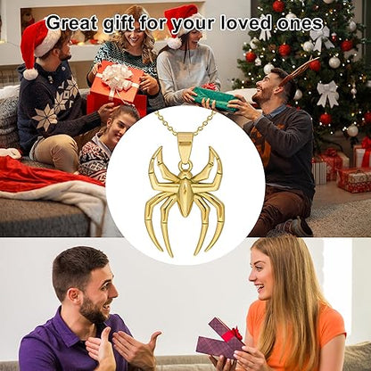 Spider Pendant Necklace Surgical Steel Superhero Spiderman Jewelry for Kids- Gold-A